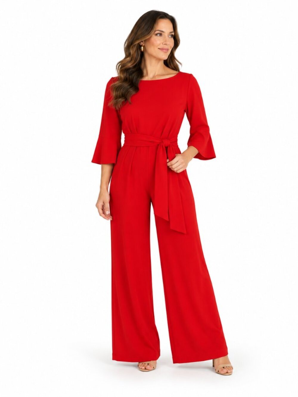 Alexia Admor Womens 10 Red Wide Leg Jumpsuit Tie Waist Cocktail Formal